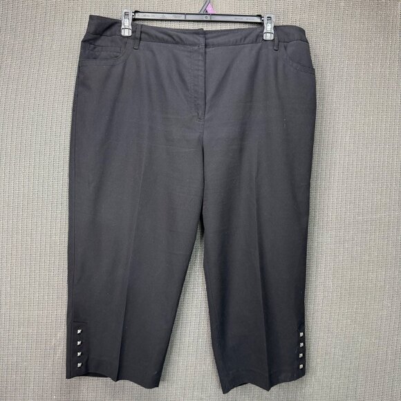 Zac & Rachel Woman Plus Size 20W Black Capri Pants Stretch Studded Hem Accents - Picture 1 of 13